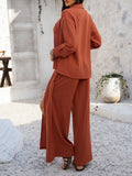 Devine Button Down Long Sleeve Top and Wide Leg Pants Set