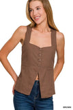 Zenana Linen Tie-back 4-button Vest with Lining