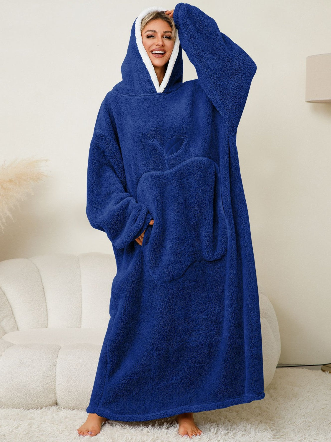 Pocketed Contrast Long Sleeve Hooded Lounge Dress - felvior