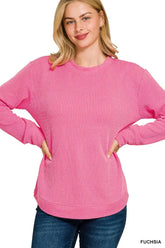 Zenana Full Size Raised Rib Round Neck Long Sleeve Top Plus Size
