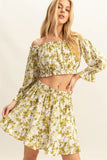 HYFVE Floral Off-Shoulder Flounce Sleeve Top and Skirt Set