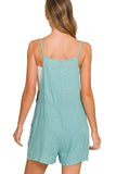 Zenana Washed Linen Knot Strap Rompers