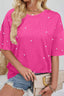 Pearl Detail Round Neck Half Sleeve T-Shirt