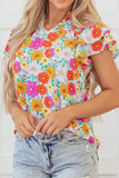 Floral Print Shirred Tiered Ruffled Sleeve Blouse