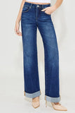 RISEN Full Size Tummy Control High Rise Wide Leg Cuffed Jeans Plus Size