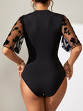 Surplice Lace Flutter Sleeve Bodysuit