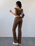 Boat Neck Cap Sleeve Top and Pants Set