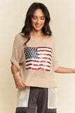 Davi & Dani Sequin American Flag Patch Short Sleeve Knit Top