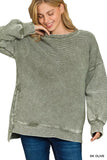 Zenana Full Size Acid Washed Double Ribbed Hi-low Sweatshirt Plus Size