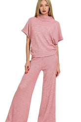 Zenana Sweater Mock Neck Top & Long Pants Set