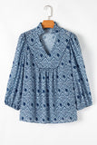 Geometric Print Frilled Notched Blouse