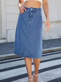 Slit Back Midi Denim Skirt