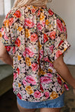 Floral Tie Neck Short Sleeve Blouse