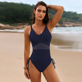 Drawstring Ruched V-Neck One-Piece Swimwear