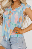 Splotches Pattern Ruffled Cap Sleeve Blouse