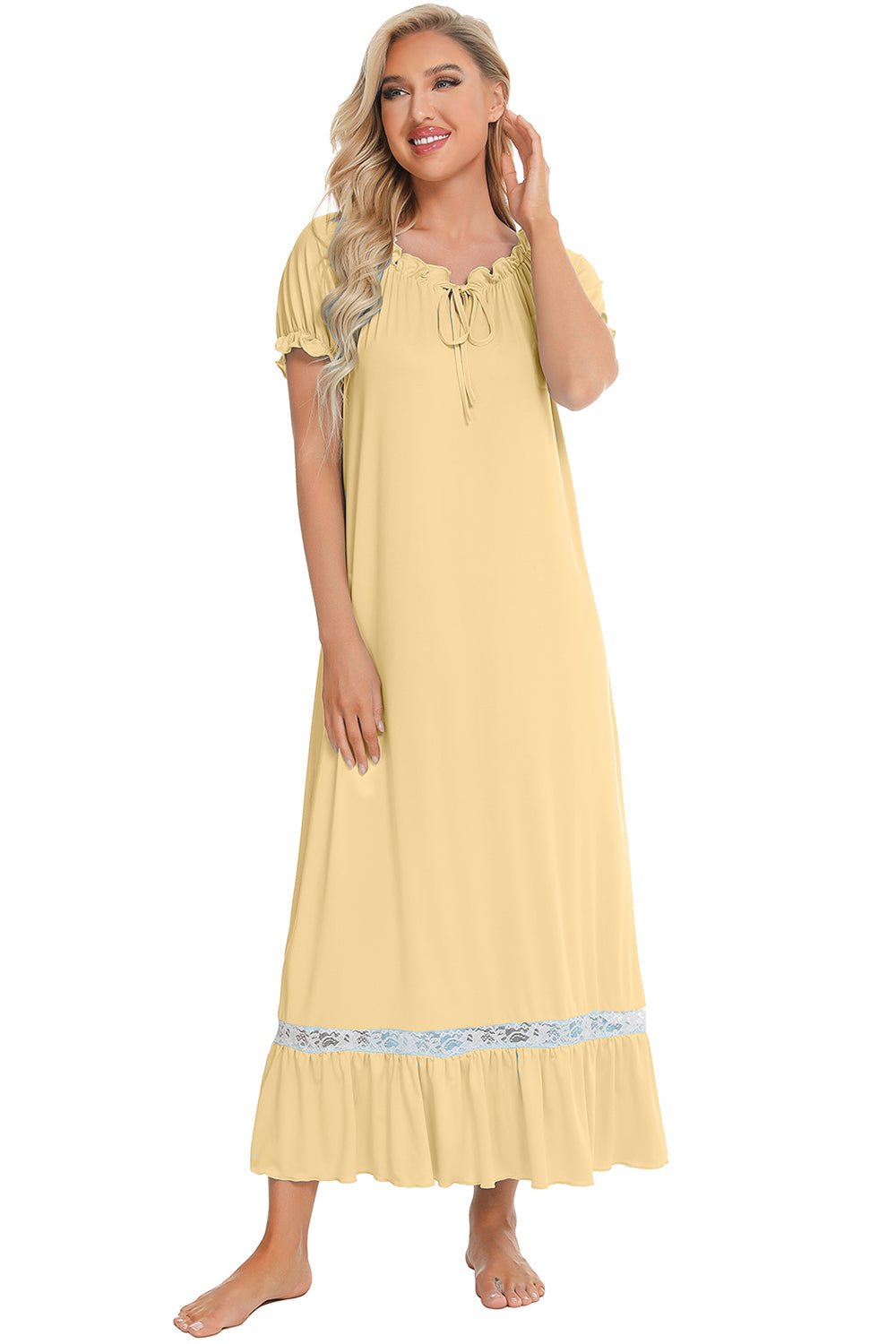 Lace Detail Short Sleeve Lounge Dress - felvior