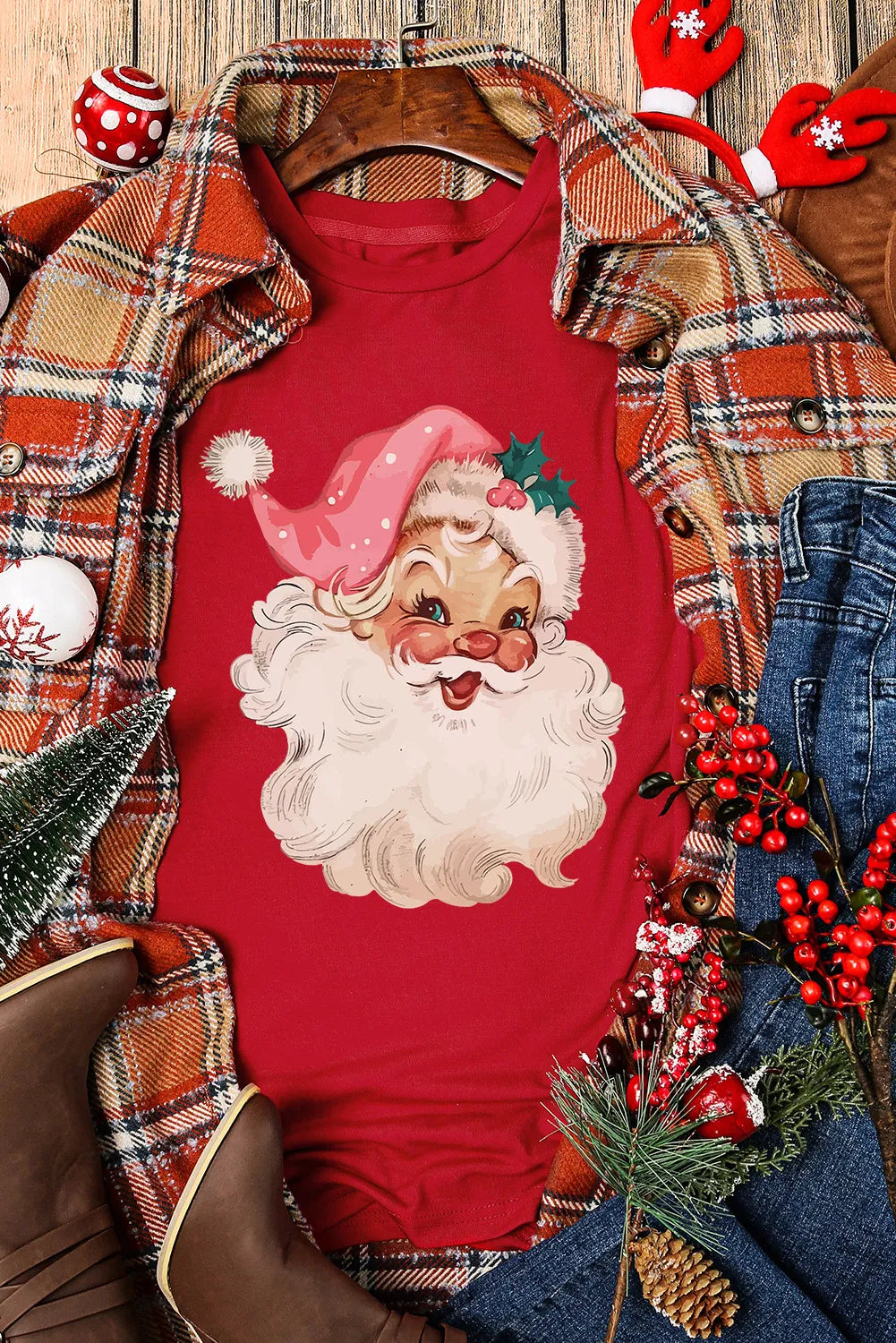 Santa Round Neck Short Sleeve T-Shirt - felvior