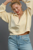Umgee Full Size Half Zip Cropped Sweatshirt Plus Size