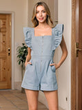 Zip Front Ruffled Cap Sleeve Romper