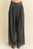 Davi & Dani Solid Back Pocket Shirring Detail Wide Leg Pants
