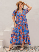 Plus Size Ruffled Printed V-Neck Short Sleeve Maxi Dress