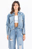 American Bazi Full Size Distressed Frayed Edge Zip Up Denim Jacket Plus Size