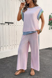 Contrast Round Neck Top and Pants Set