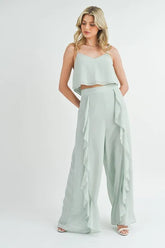 MABLE Crop Cami and Ruffled Wide Leg Pants Set