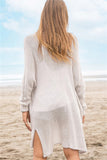 Openwork Side Slit Open Front Long Sleeve Cardigan