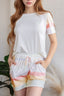 Rainbow Striped Round Neck T Shirt and Shorts Lounge Set