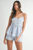 MABLE Stripe Embroidered Peplum Cami and Shorts Set