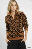 Umgee Leopard Print Quarter-Zip Sweatshirt