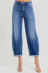 RISEN Full Size High Rise Crop Mild Barrel Jeans Plus Size