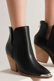 Beast Fashion Pointed Metal-Tip Toe Block Heel Ankle Boots