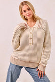 BiBi Half Button Ribbed Two Tone Sweater