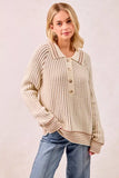 BiBi Half Button Ribbed Two Tone Sweater