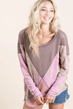 BiBi Thermal Waffle Color Block Top with Tie Dye