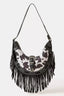 Fame Cow Print Faux Leather Fringe Hobo Bag