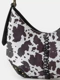 Fame Cow Print Hobo Shoulder Bag with Studded Details