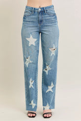 Judy Blue Full Size High Waist Rigid Magic Star Shaped Destroy 90's Straight Jeans Plus Size