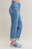 Judy Blue High Waist Bf Criss-cross Mild Destroy Jeans with Single Cuff