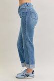 Judy Blue High Waist Bf Criss-cross Mild Destroy Jeans with Single Cuff
