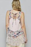 POL Floral Print Scoop Neck Tank with Lace Trim