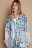 POL Printed Woven Mix Raw Hem Jacket with Lace Detail