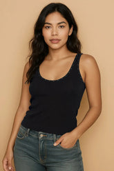 POL Ribbed Tank Top with Metallic Stud Detail