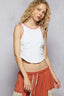 POL Round Neck Cropped Tank with Embroidered Detail