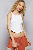 POL Round Neck Cropped Tank with Embroidered Detail