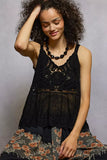 POL V-Neck Crochet Tank with Floral Embroidery Detail