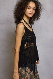 POL V-Neck Crochet Tank with Floral Embroidery Detail