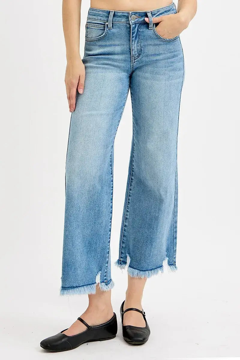 RISEN Full Size Mid Rise Crop Wide Leg Jeans Plus Size